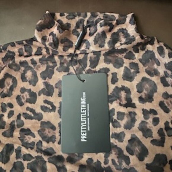 NWT Mesh Leopard Animal Print Mock Neck Bodysuit Fitted Top - Picture 3 of 8